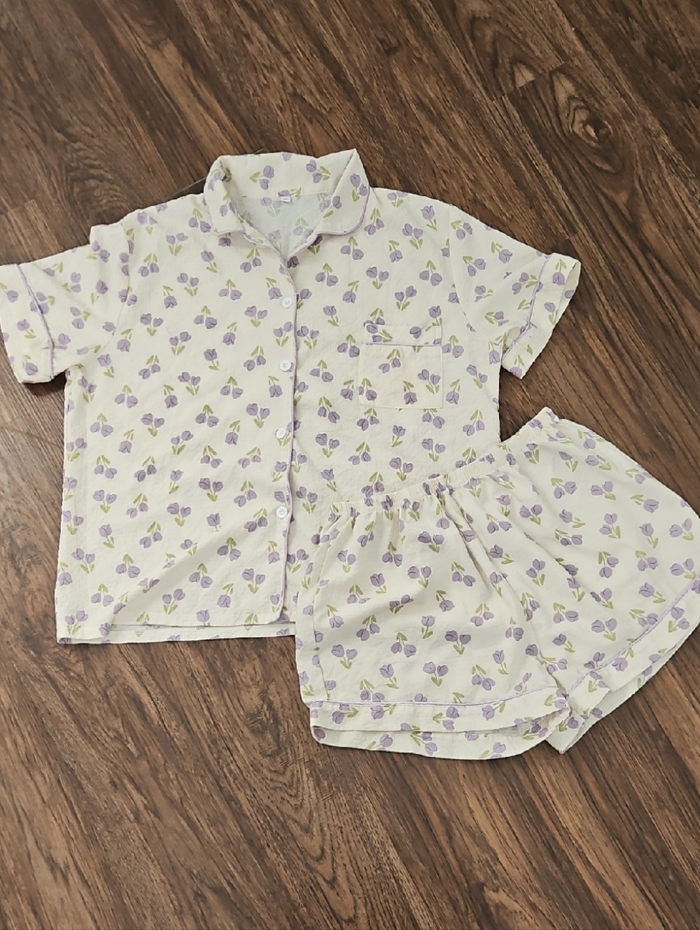 Women's 2 Piece Lavender Floral Short Pajama Set, Size XL